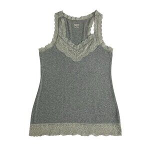 Mossimo Womens L Gray Lace Trim Bella Elena Y2K Indie Fairy Preppy Racerback